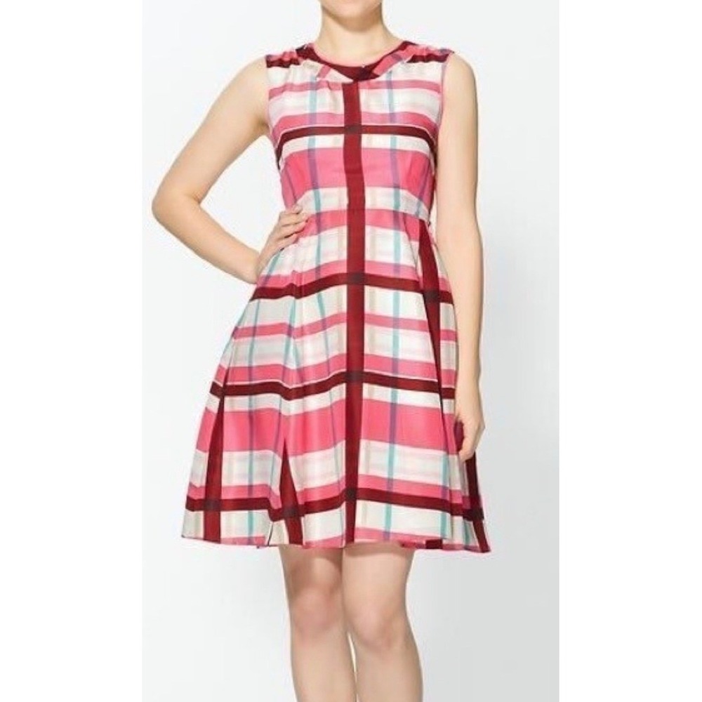 NWT Kate Spade Felix Dress All Wrapped Up Pink Plaid Silk Fit Flare Size 8 READ